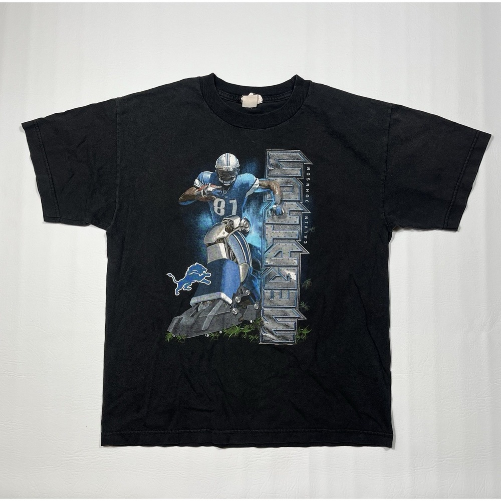 VTG Calvin Johnson Megatron T-Shirt Mens Small Black Y2K Detroit Lions